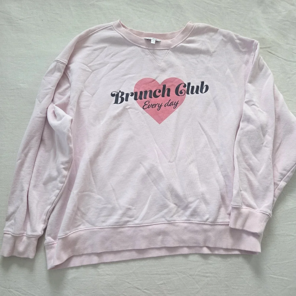 Pink 'Brunch Club' Sweatshirt Wildfox 100% Cotton Crewneck Sweater XL Heart - Picture 2 of 9